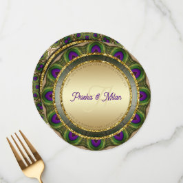 Menu Casamento Moderno Dourado de Penas de Pequim