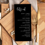 Menu Casamento moderno e contemporâneo de Vamos negros<br><div class="desc">Coma de vamos! Menu de festa de casamento ou recepção. Uma tipografia ousada e moderna para sua papelaria de casamento,  simples mas elegante com um tema preto e branco. Totalmente personalizável: você pode alterar as cores da fonte e do plano de fundo,  se necessário.</div>
