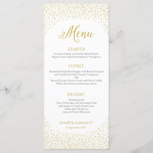 Menu Casamento Moderno e Elegante com Confetes Dourados
