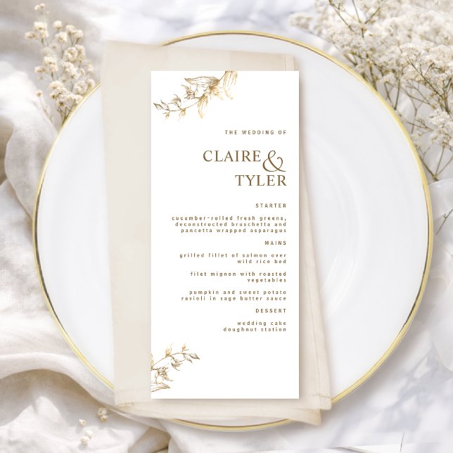 Menu Casamento Moderno Elegante Chique Branco e Dourado (Criador carregado)