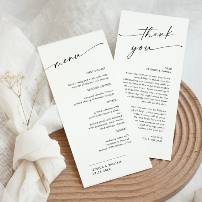 Menu Casamento Moderno Elegante Minimalista Obrigado (Criador carregado)
