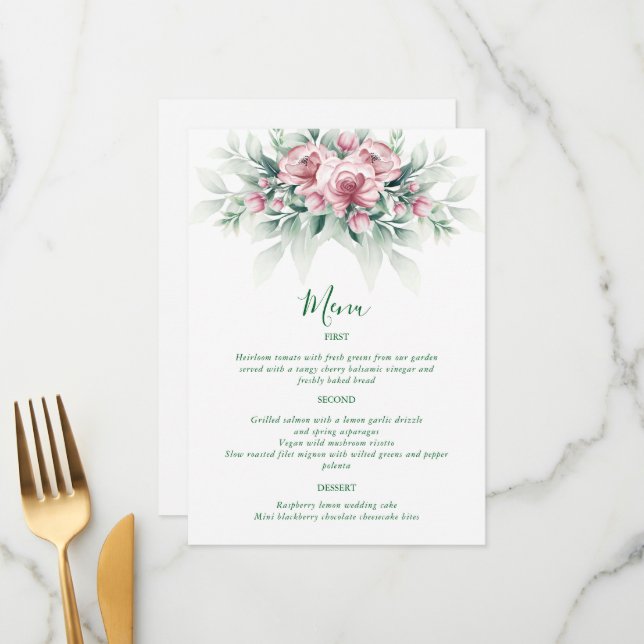Menu Casamento Moderno Elegante Rosa Verde (Frente/Verso In Situ)