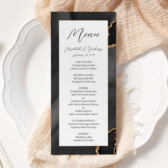 Menu Casamento Moderno em Ágata Dourada Preta (Criador carregado)