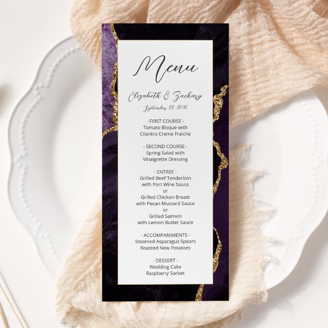 Menu Casamento Moderno em Ágata Dourada Roxa (Criador carregado)