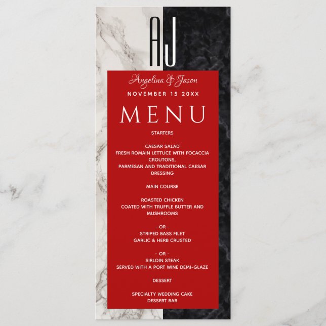 Menu Casamento Moderno em Preto e Branco (Frente)