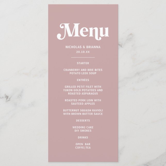 Menu Casamento Moderno em Rosa Poeirento (Frente)