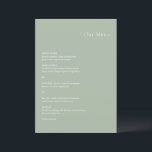 Menu Casamento Moderno em Verde Sálvia Elegante<br><div class="desc">Cardápio de casamento moderno com um design simples,  porém elegante.</div>