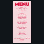 Menu Casamento Moderno Funky Negra Vermelho Cor-de-rosa<br><div class="desc">Um retro colorido,  moderno,  cor-de-rosa,  vermelho,  janto de casamento. Que apresenta modelo design de chic de fundo rosa-claro e tipografia magenta vermelha brilhante e menu escrito à mão em vermelho. Perfeito e compatível com toda a suíte.</div>