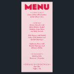Menu Casamento Moderno Funky Negra Vermelho Cor-de-rosa<br><div class="desc">Um retro colorido,  moderno,  cor-de-rosa,  vermelho,  janto de casamento. Que apresenta modelo design de chic de fundo rosa-claro e tipografia magenta vermelha brilhante e menu escrito à mão em vermelho. Perfeito e compatível com toda a suíte.</div>