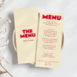 Menu Casamento Moderno Funky Negrito Colorido e Colorid<br><div class="desc">Um menu colorido de janto de casamento amarelo de pêssego. Que apresenta design modelo chic de fundo branco leitoso boho vintage e tipografia magenta vermelha brilhante e menu manuscrito em azul. E fundo verde brilhante. Perfeito e compatível com toda a suíte.</div>