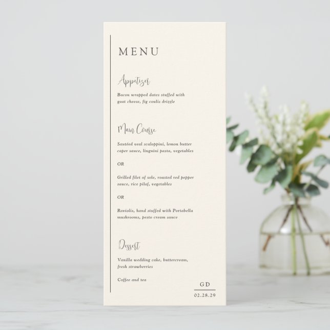 Menu Casamento Moderno Grace Ivory (Em pé/Frente)