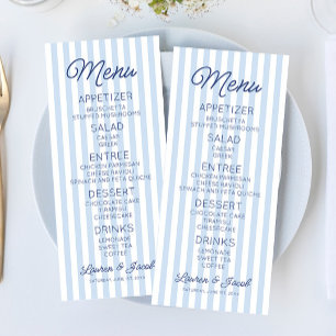 Menu Casamento Moderno Minimalista com Listras Azuis