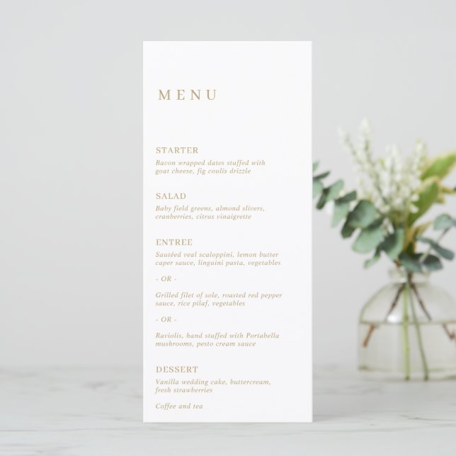 Menu Casamento Moderno Minimalista Dourado (Em pé/Frente)