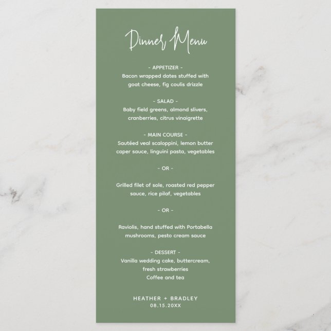 Menu Casamento Moderno Minimalista em Verde Sage (Frente)