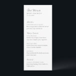 Menu Casamento Moderno Minimalista Negro e Branco<br><div class="desc">Menu de casamento moderno com um layout simples e mínimo com fontes de serif e script.</div>