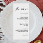 Menu Casamento Moderno Minimalista | Preto e branco lim<br><div class="desc">Faça um tom elegante para sua recepção com este menu de casamento preto e branco minimalista. Apresentando um layout limpo, moderno e elegante, este design combina com casamentos clássicos, monocromáticos ou negros. Personalize com suas seleções de refeições e emparelhe-as com a coordenação do decoro de mesa para uma aparência polida....</div>