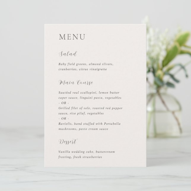 Menu Casamento Moderno Neutro Elegante (Em pé/Frente)
