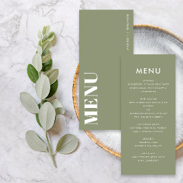 Menu Casamento Moderno Ousado em Verde Sage Minimalista