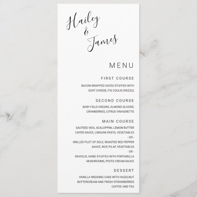 Menu Casamento Moderno Preto e Branco Elegante (Frente)