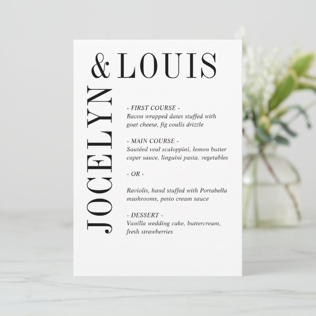 Menu Casamento Moderno Preto e Branco em Destaque (Em pé/Frente)