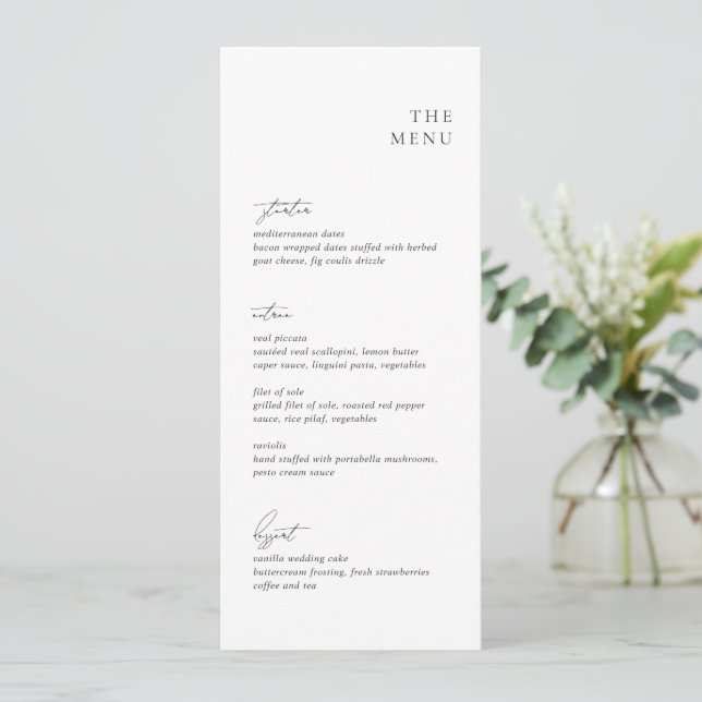 Menu Casamento Moderno Preto e Branco Limpo (Em pé/Frente)