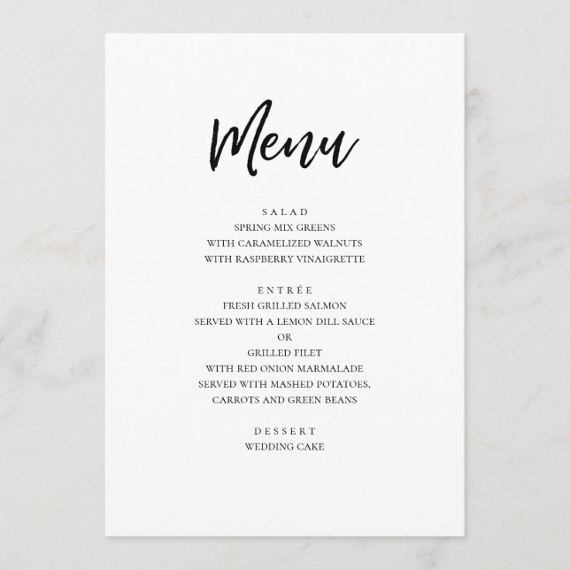 Menu Casamento moderno preto e branco. Minimalista simp (Frente)