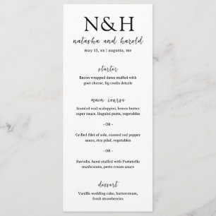 Menu Casamento Moderno Preto e Branco Monograma em Negr