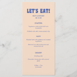 Menu Casamento Moderno Retro Azul e Bege 'Vamos Comer!'