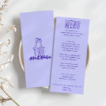 Menu Casamento Moderno Retrorbolado Escrito à Mão<br><div class="desc">Um menu janto de casamento do Periwinkle,  retro fedorento. Que apresenta o design modelo chic de boho vintage Fundo Periwinkle e tipografia azul e menu manuscrito em azul. E fundo verde brilhante. Perfeito e compatível com toda a suíte.</div>
