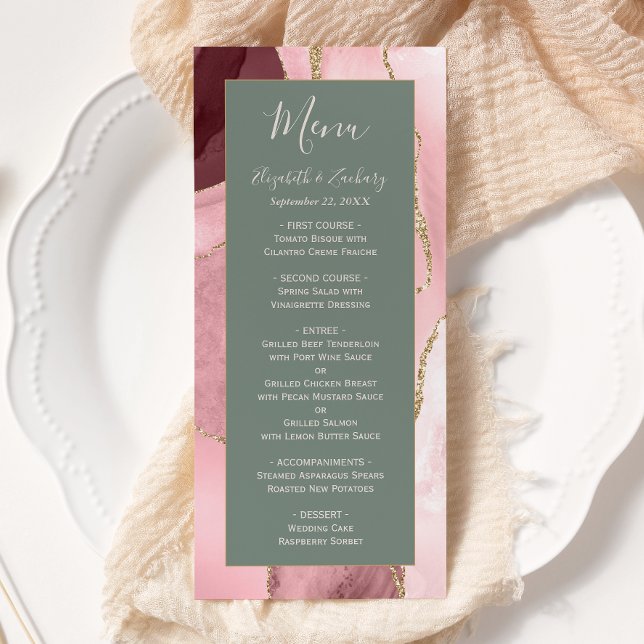 Menu Casamento Moderno Rosa Bege Verde Sálvia Ágata (Criador carregado)