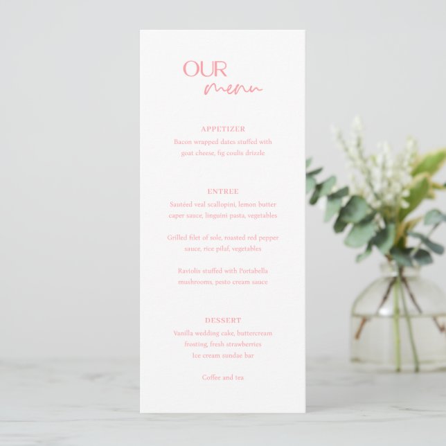 Menu Casamento Moderno Rosa Chic (Em pé/Frente)