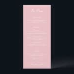 Menu Casamento Moderno Rosa Simples<br><div class="desc">Menu de casamento elegante com um layout simples e mínimo com "O Menu" em uma tipografia de script contemporânea. Um design clássico com um toque moderno.</div>