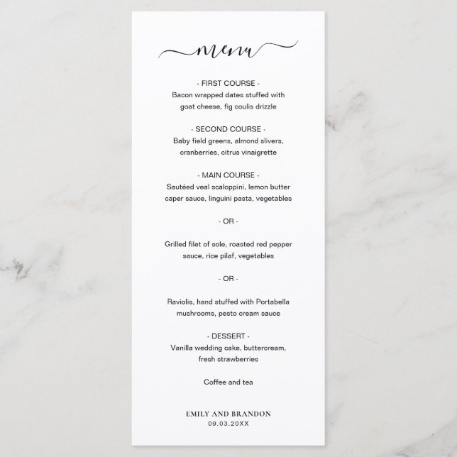Menu Casamento Moderno Simples e Elegante (Frente)