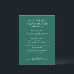 Menu Casamento Moderno Simples Emerald Green<br><div class="desc">Menus modernos de casamento com um design simples e limpo com fontes ousadas.</div>