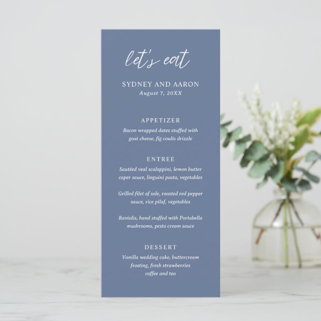 Menu Casamento Moderno Sydney Azul Empoeirado (Em pé/Frente)