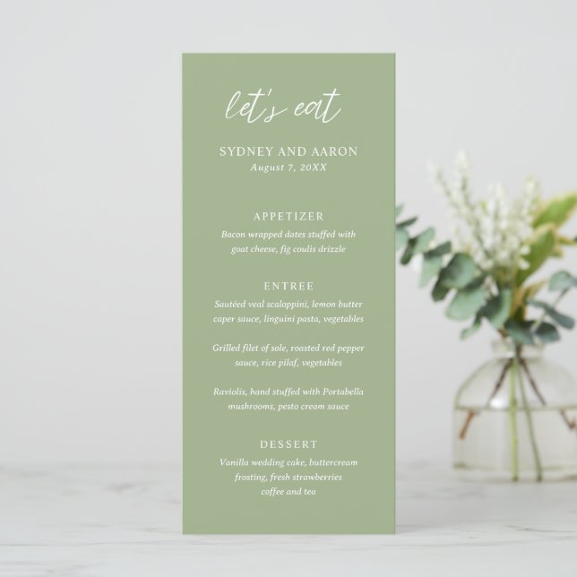 Menu Casamento Moderno Verde Sydney Sage (Em pé/Frente)