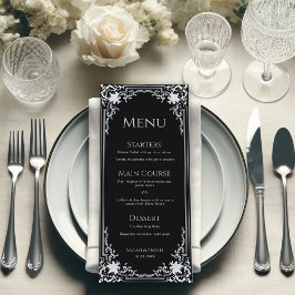 Menu Casamento Monocromático do Ornamentado Elegante Ne