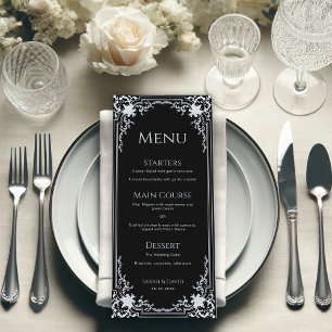 Menu Casamento Monocromático do Ornamentado Elegante Ne