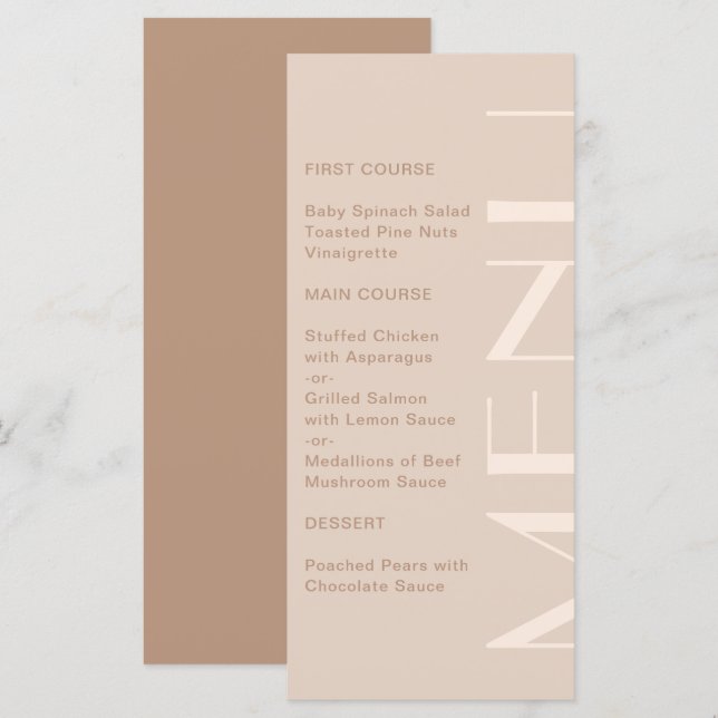 Menu Casamento Monocromático do Tipo Elegante (Frente/Verso)