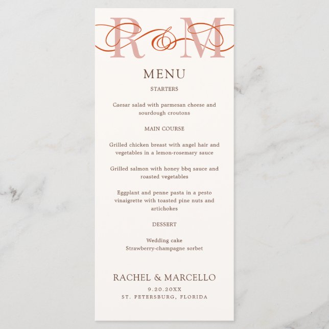 Menu Casamento Monograma Ampersand Terracotta (Frente)