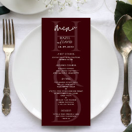 Menu Casamento Monograma Borgonha Minimalista Moderno