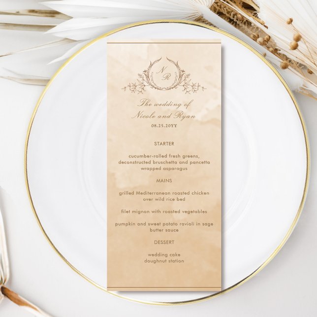 Menu Casamento Monograma De Beige Creme De Água (Criador carregado)