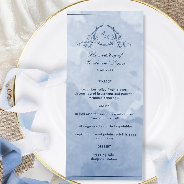 Menu Casamento Monograma de Script de Mola Azul Du (Criador carregado)