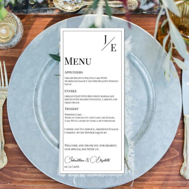 Menu Casamento Monograma Minimalista | Branca (Minimalist Monogram Wedding Menu | White)