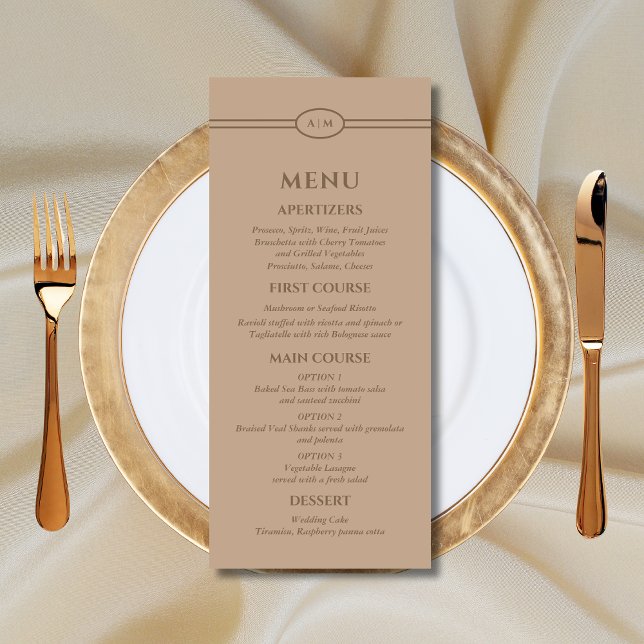Menu Casamento Monograma Moderno de Creme (Criador carregado)