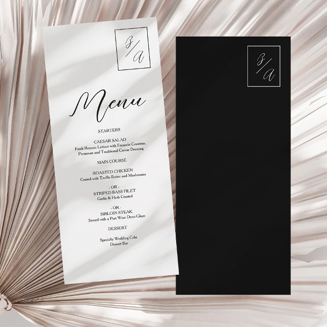 Menu Casamento Monograma Preto e Branco Minimalista Mod (Criador carregado)