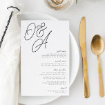 Menu Casamento Monograma Preto e Branco Sobredimen<br><div class="desc">Um belo cartão de cardápio de casamento baseado em tipografia,  a preto e branco,  com suas iniciais em letras de script sobredimensionadas no topo,  em tons de tons para um efeito de marca d'água. Personalize com seus itens de menu embaixo,  alinhados à direita.</div>