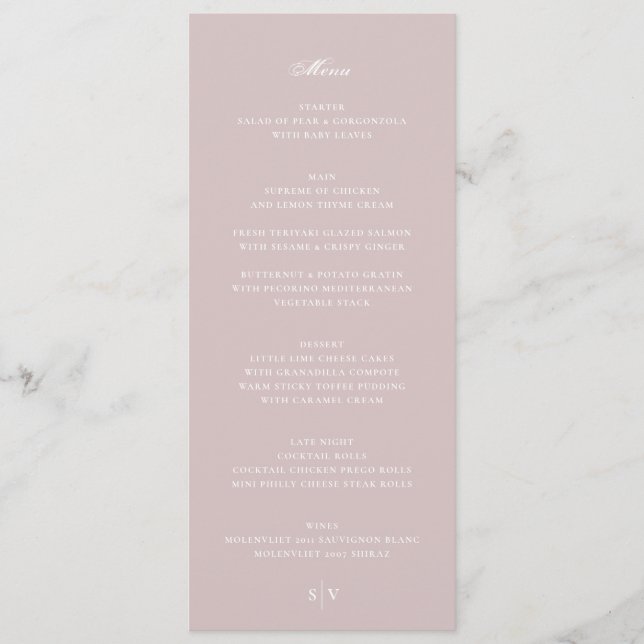 Menu Casamento Monograma Rosa Branco Musk Elegante (Frente)