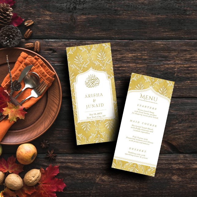 Menu Casamento Muçulmano do Ouro Real Islâmico Damask (Criador carregado)