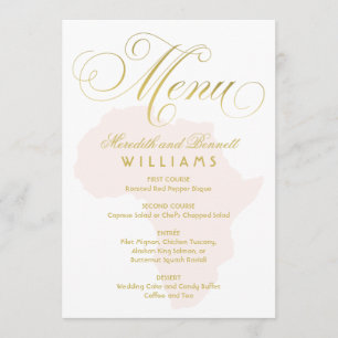 Menu Casamento na África Rosa Bege com Letra Dourada El